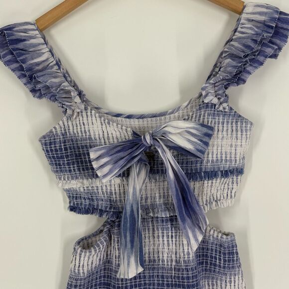 SAYLOR Carlynn Smocked Cut-out Mini Dress in Blue/White | Small - Picture 6 of 8